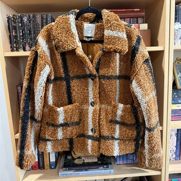 NWOT Plaid Teddy Fleece Sherpa Jacket - Picture 1 of 5